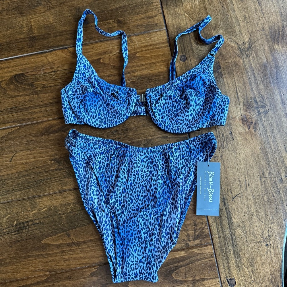 NWT Vintage Blue Leopard Print Bikini Set